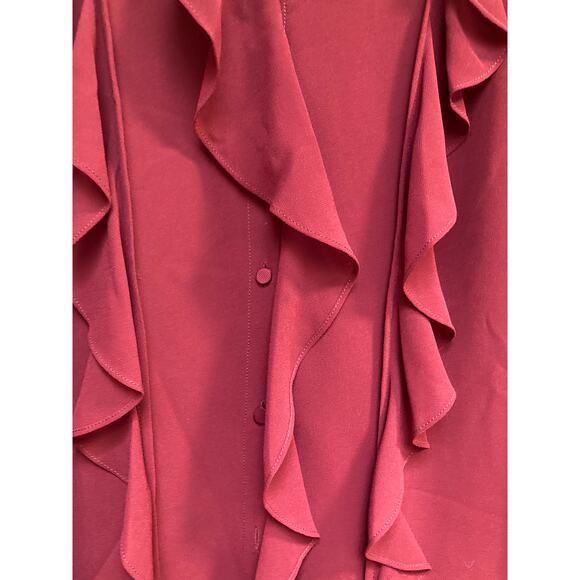 REISS ruffle front burgundy red long sleeve shirt size 4 - Picture 2 of 10